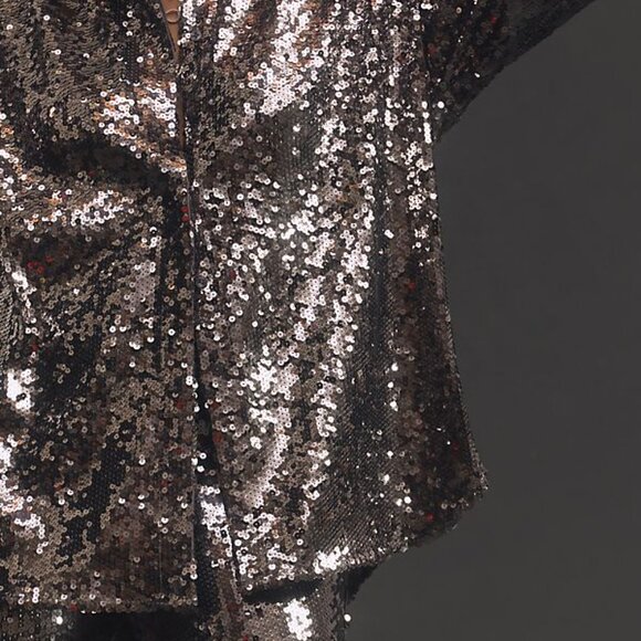 Anthropologie Good American Sequin Party Buttondown Shirt S carbon color nwt - Picture 2 of 11